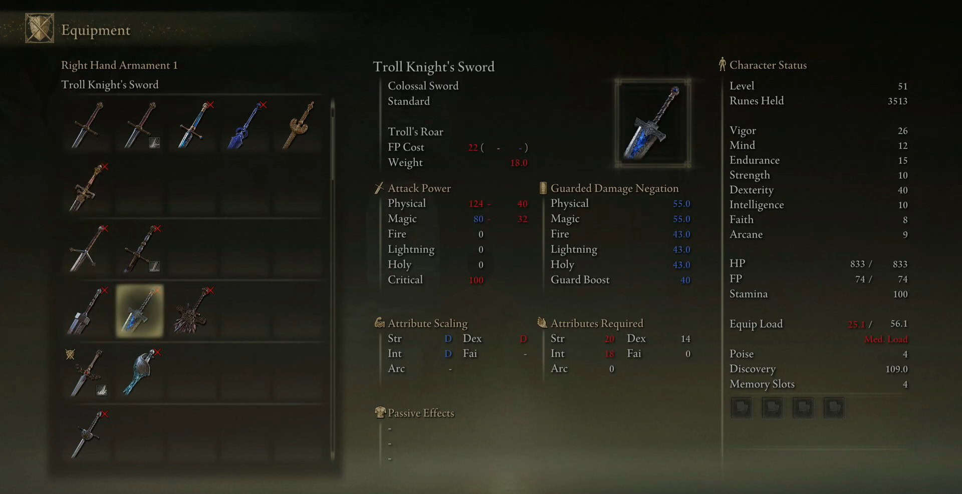 Statistiche della spada del cavaliere troll