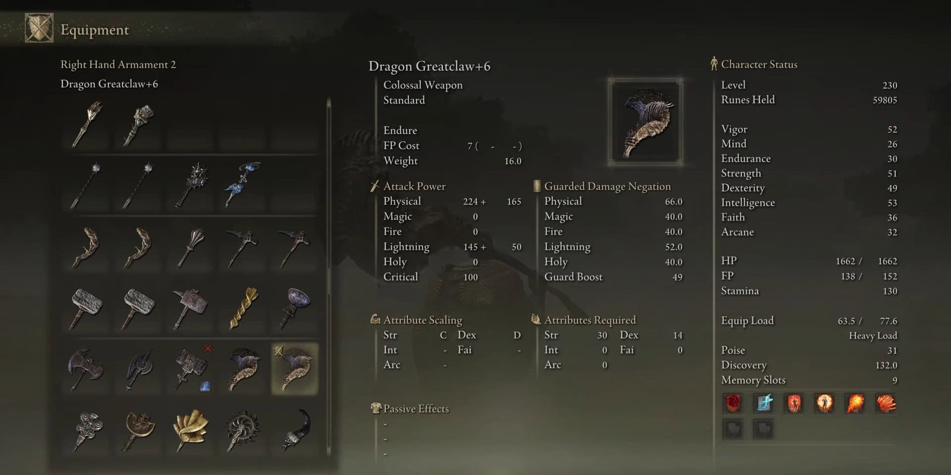 Statistiche del Grande Artiglio del Drago