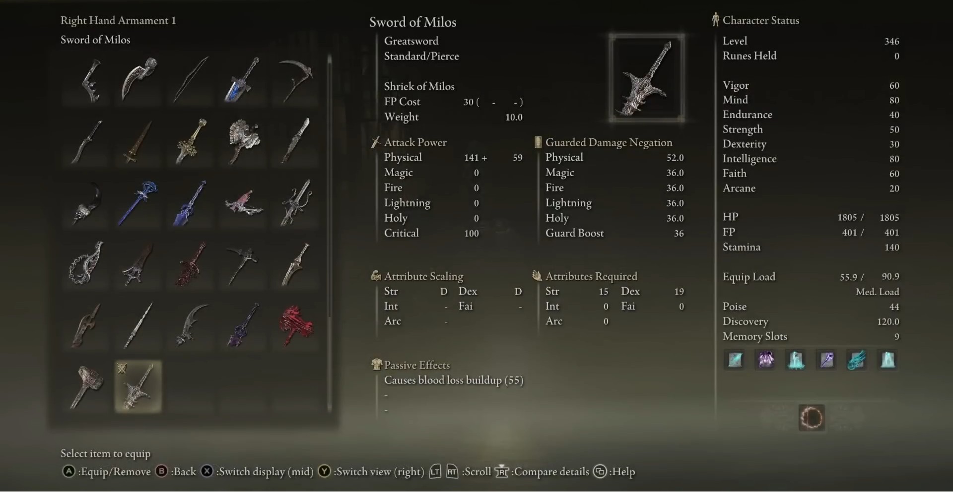 Statistiche della Spada di Milos