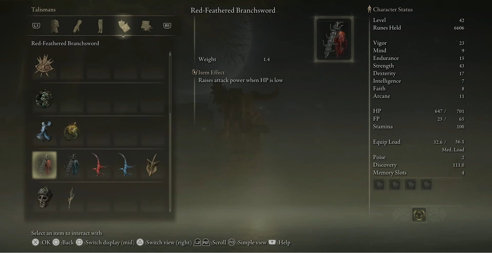 statistiche della spada ramificata piumata rossa