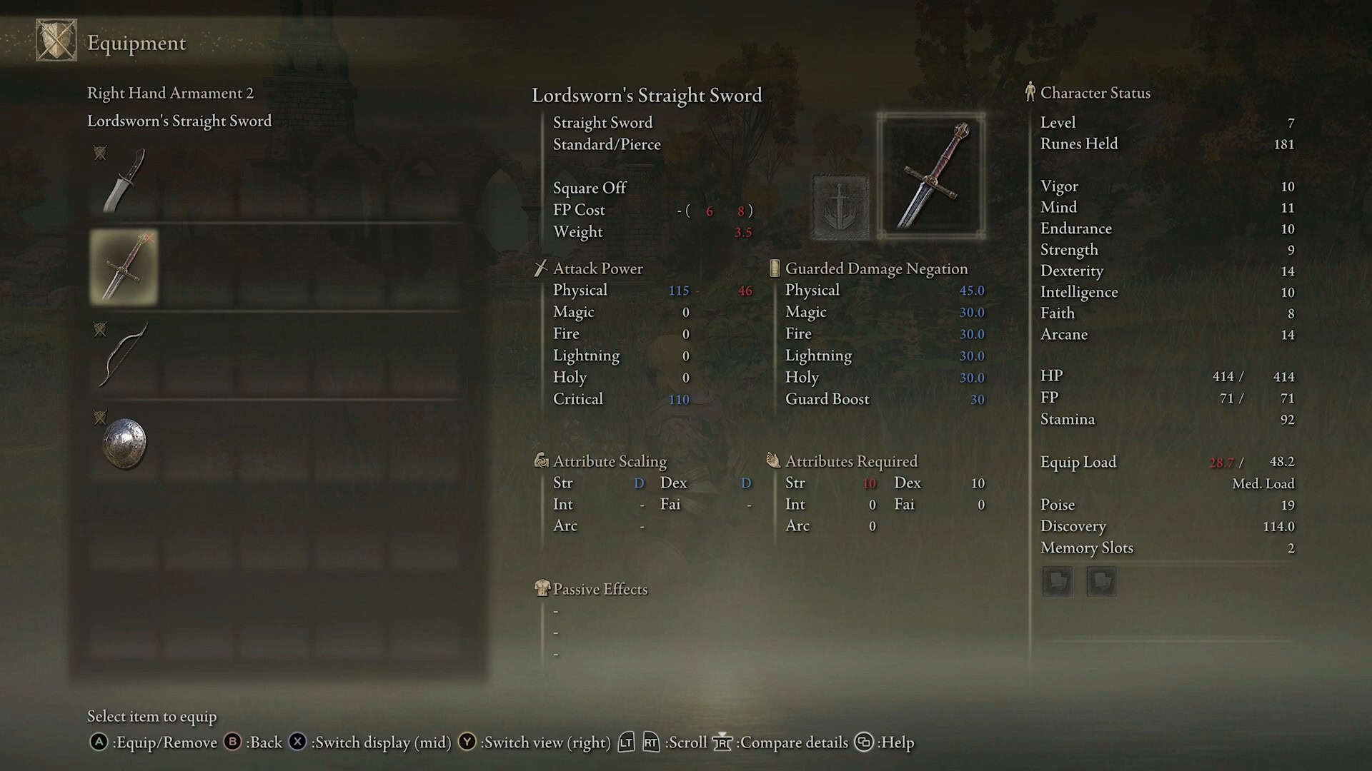 statistiche della spada dritta di Lordsworn