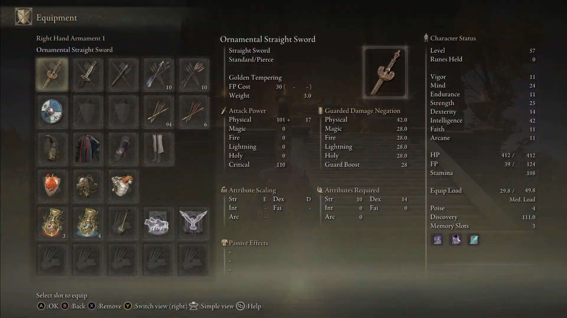 Posizione della spada dritta ornamentale