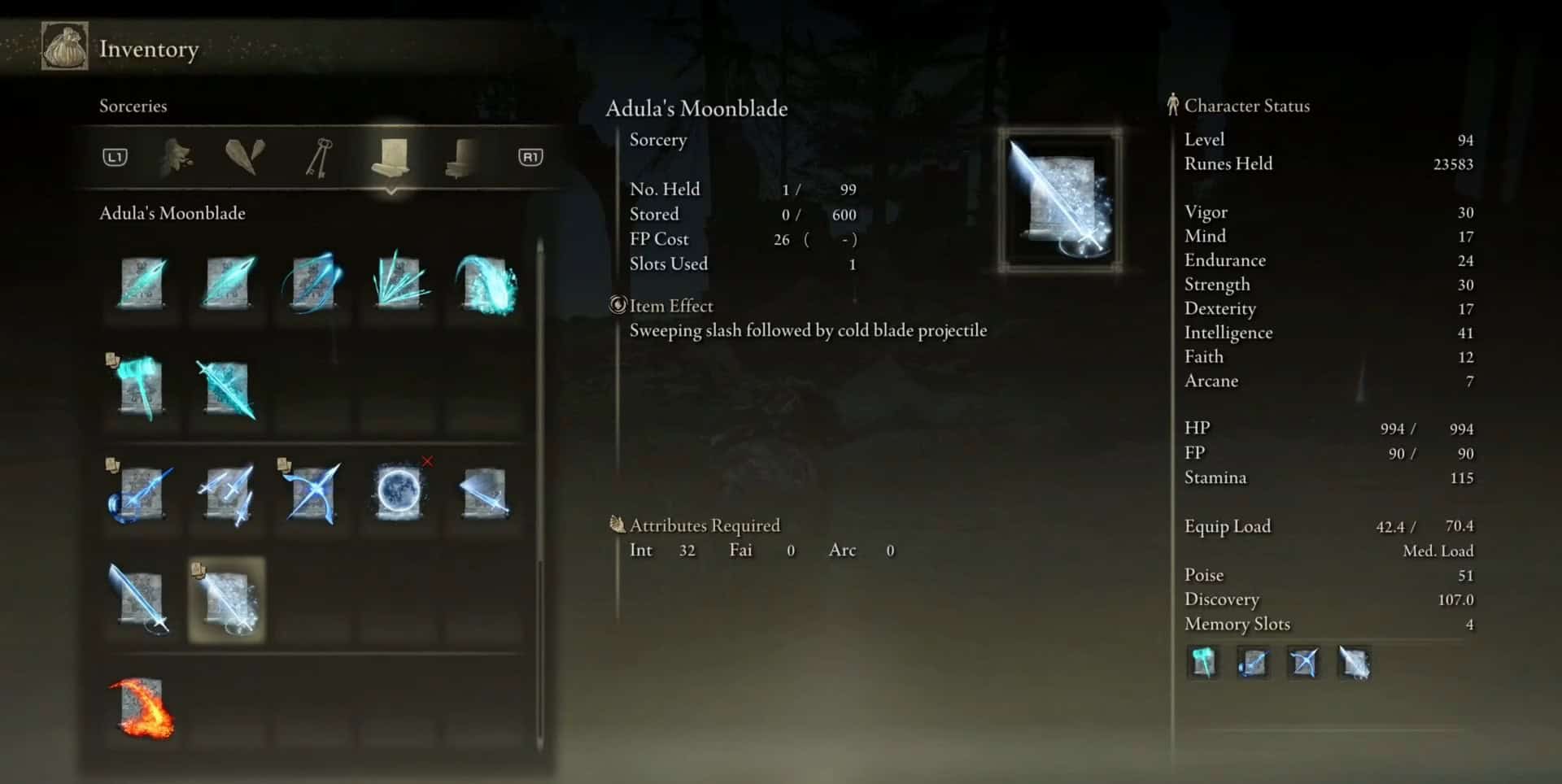 Statistiche della Lama Lunare di Adula