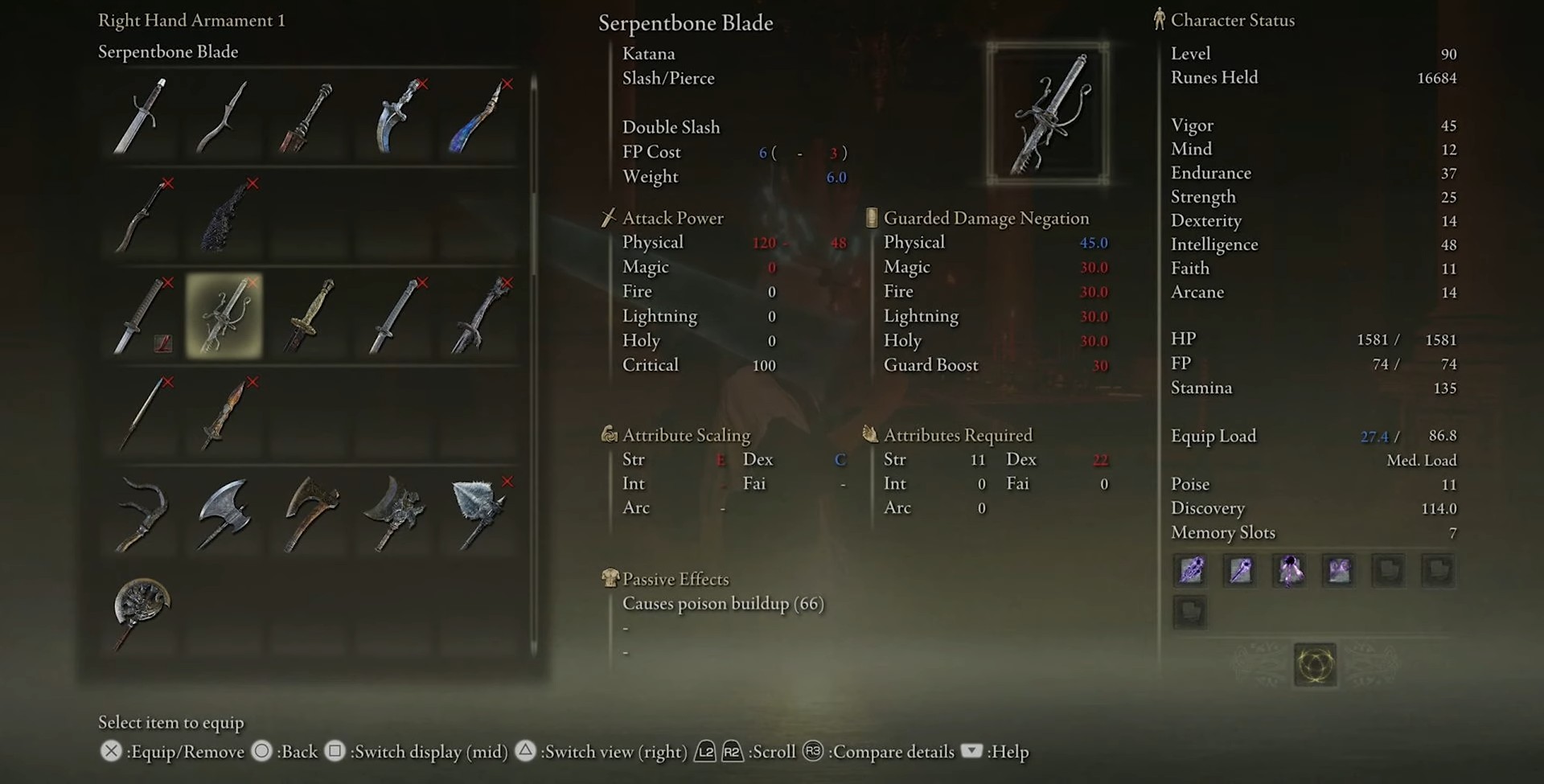 Statistiche della lama Serpentbone