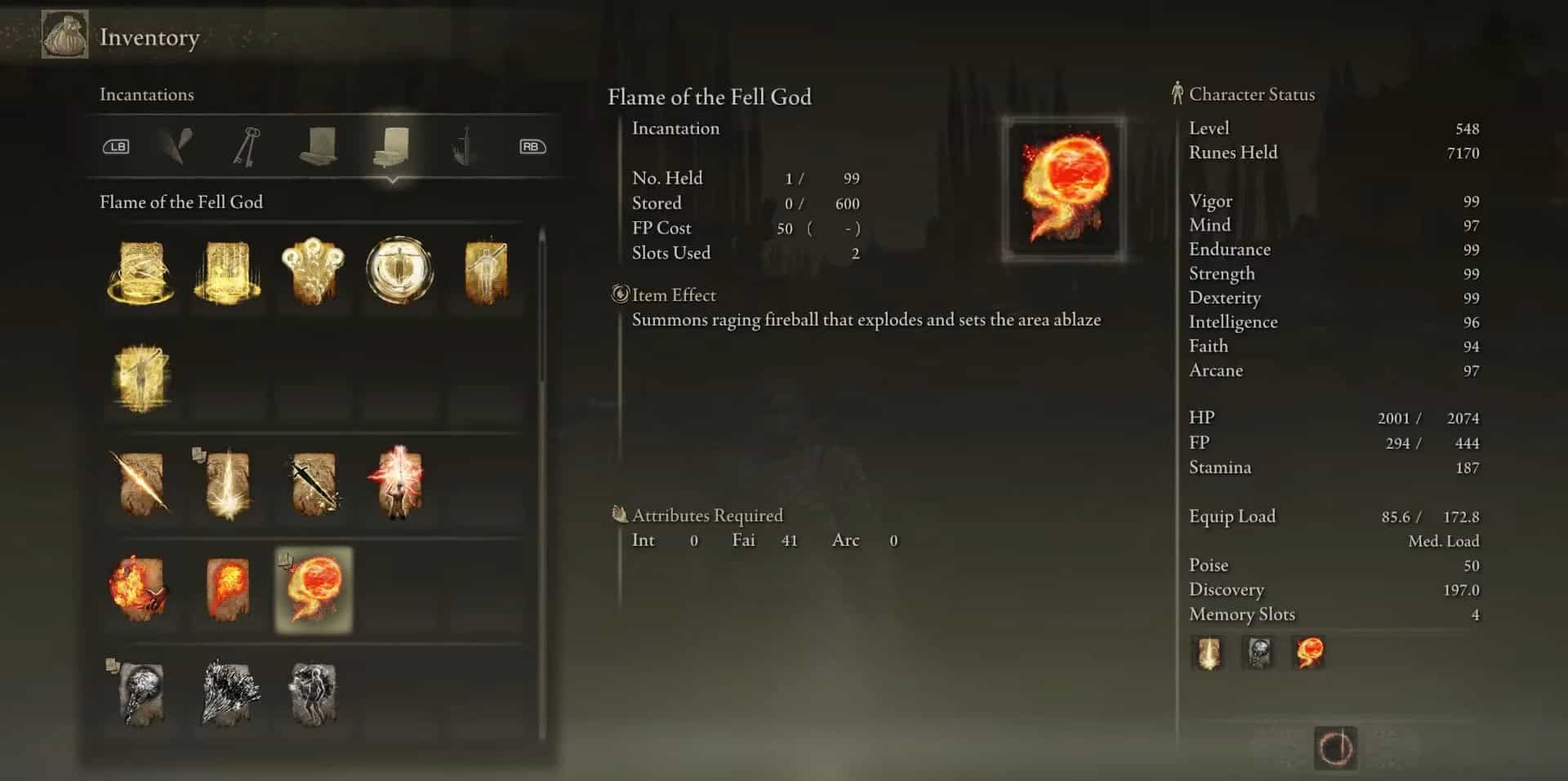 Statistiche della Fiamma del Dio Caduto