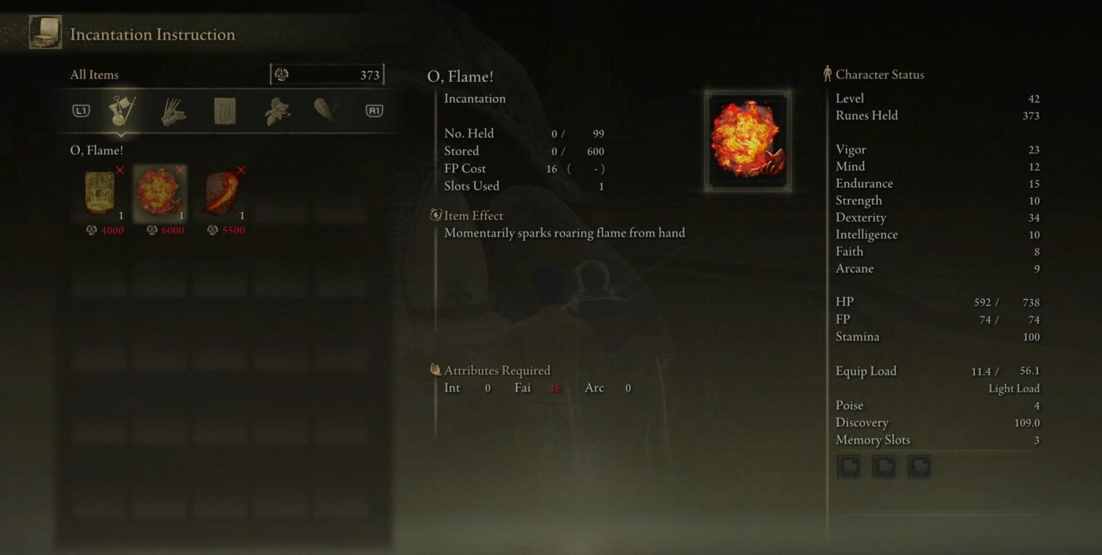 O anello elden delle statistiche della fiamma