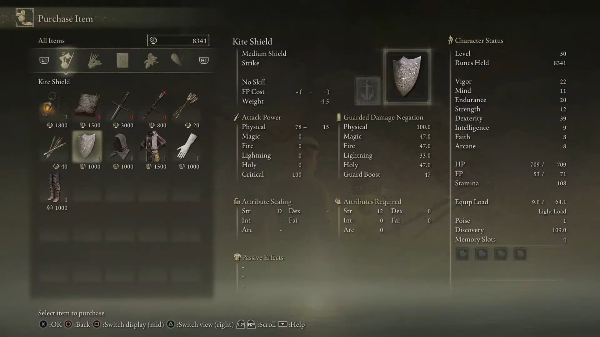 statistiche dello scudo dell'aquilone anello elden