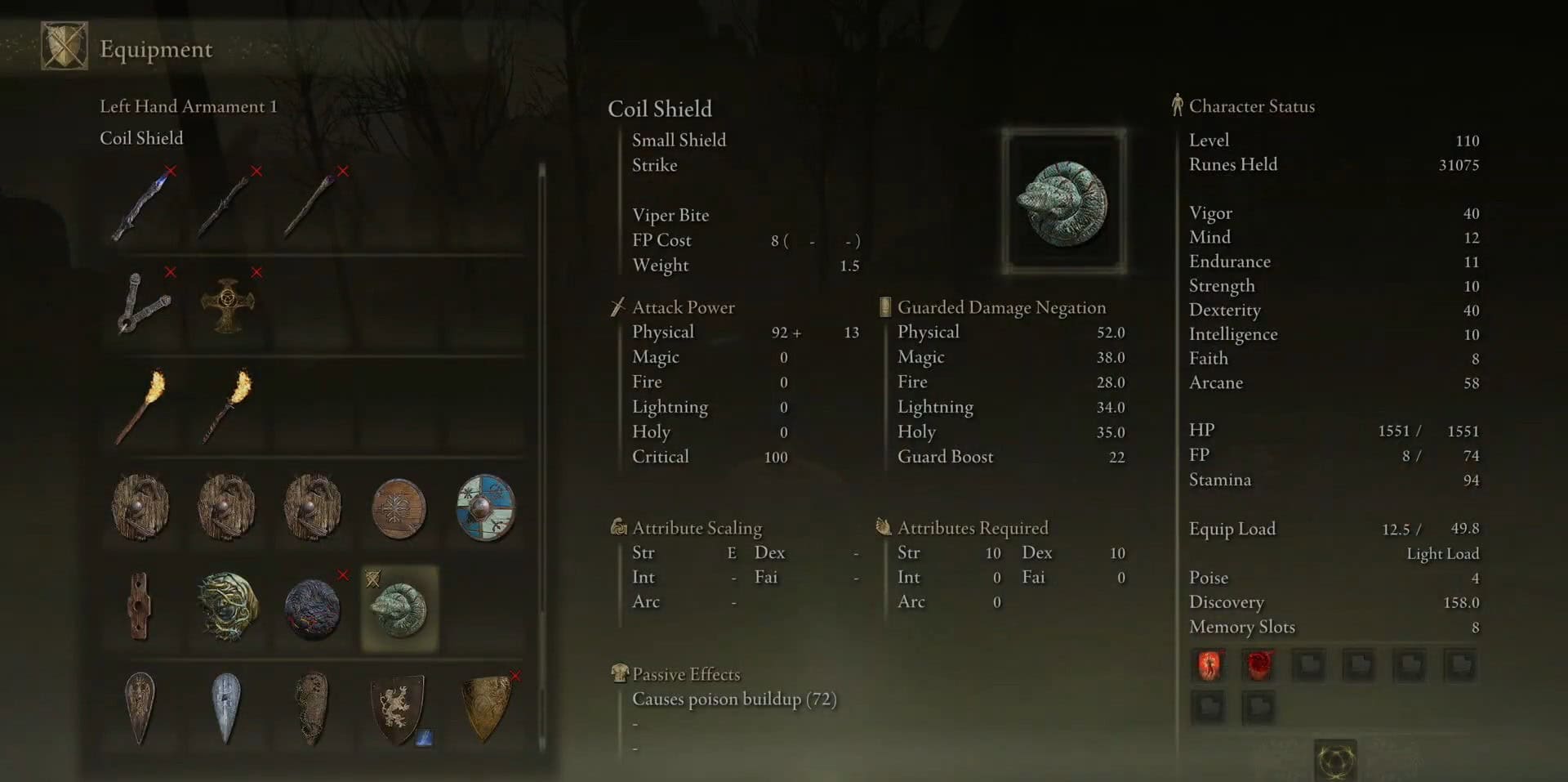 anello elden delle statistiche dello scudo della bobina