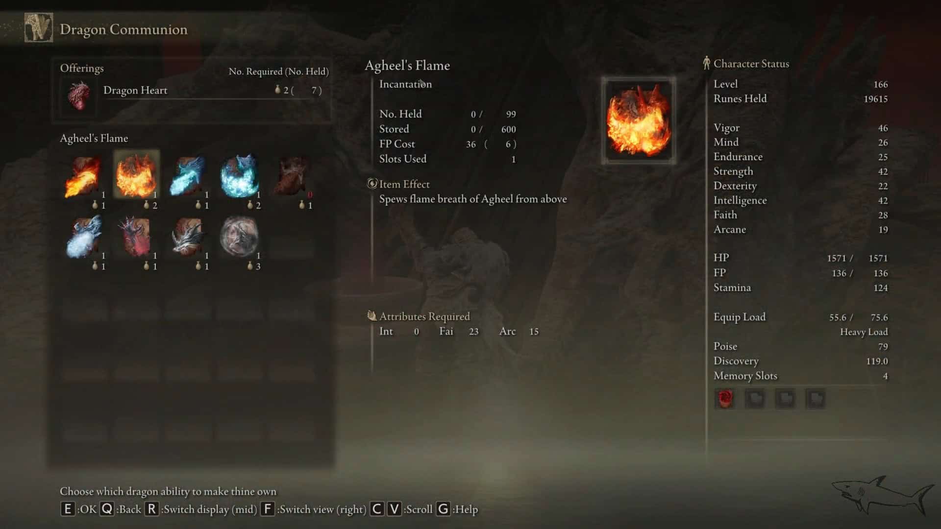 Le statistiche della fiamma di Agheel sono l'anello degli Elden