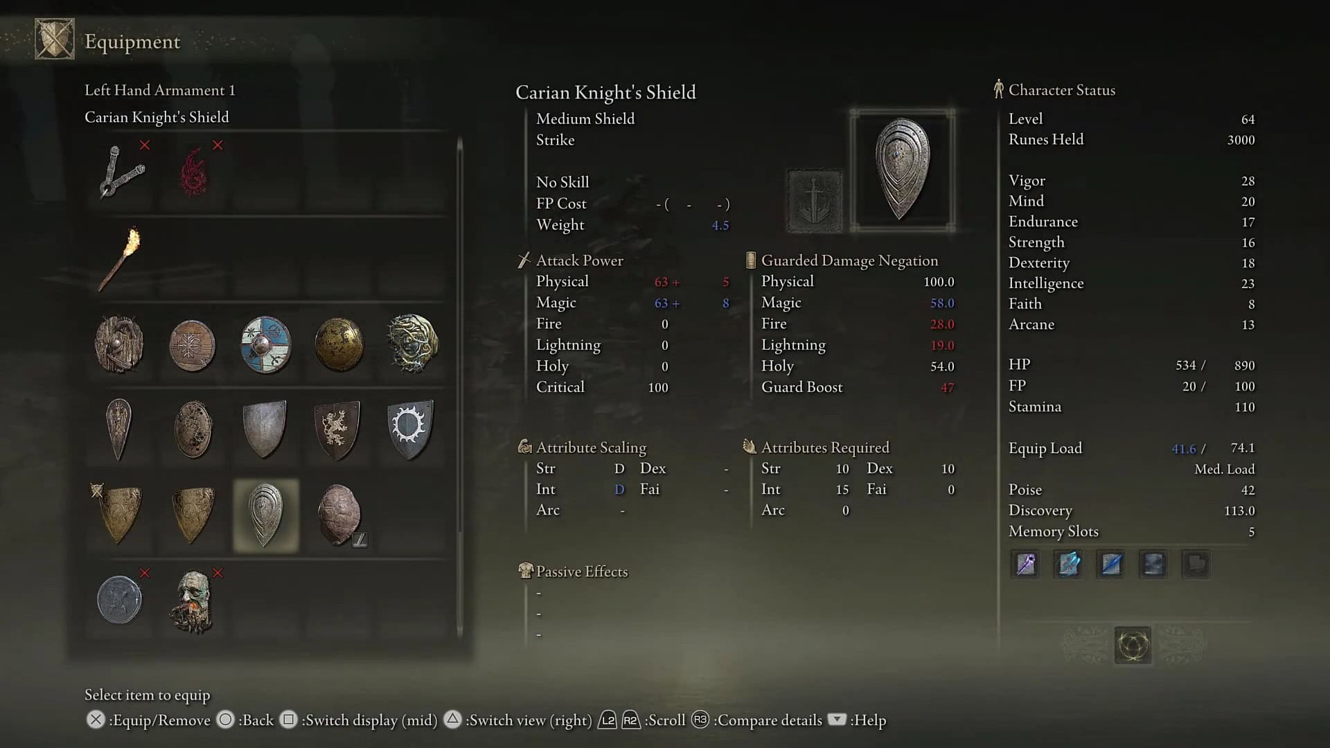 Statistiche dello Scudo del Cavaliere Carian