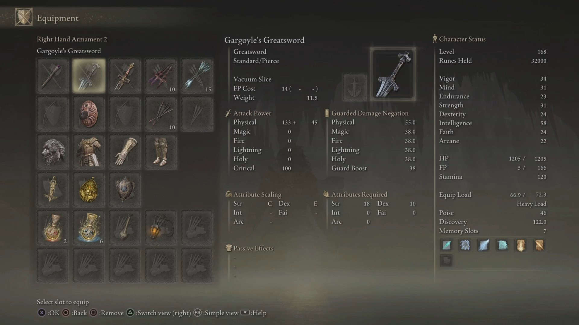 Statistiche dello spadone di Gargoyle