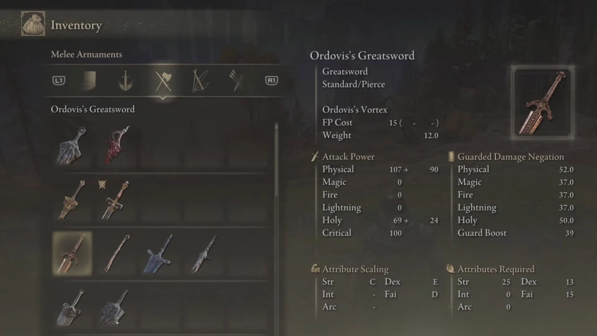 Statistiche dello spadone di Ordovis