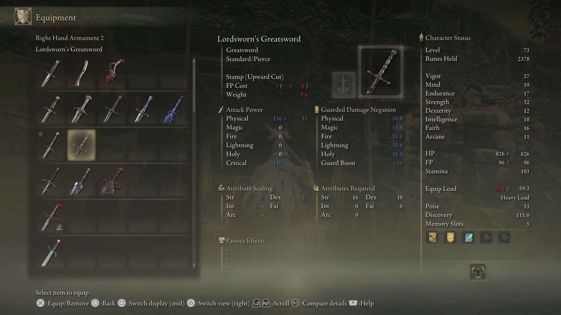 Statistiche dello spadone di Lordsworn