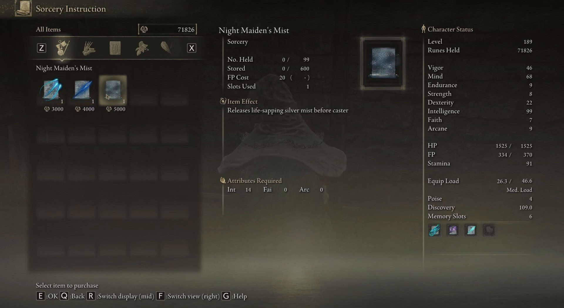 Statistiche della nebbia della Fanciulla della Notte