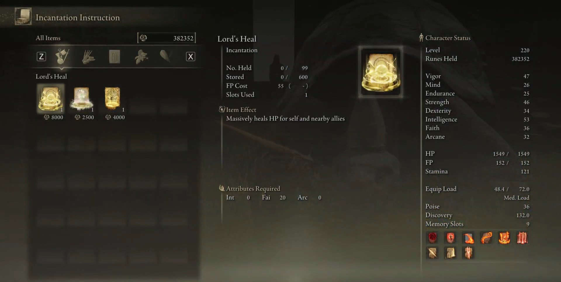 statistiche di guarigione del signore anello elden