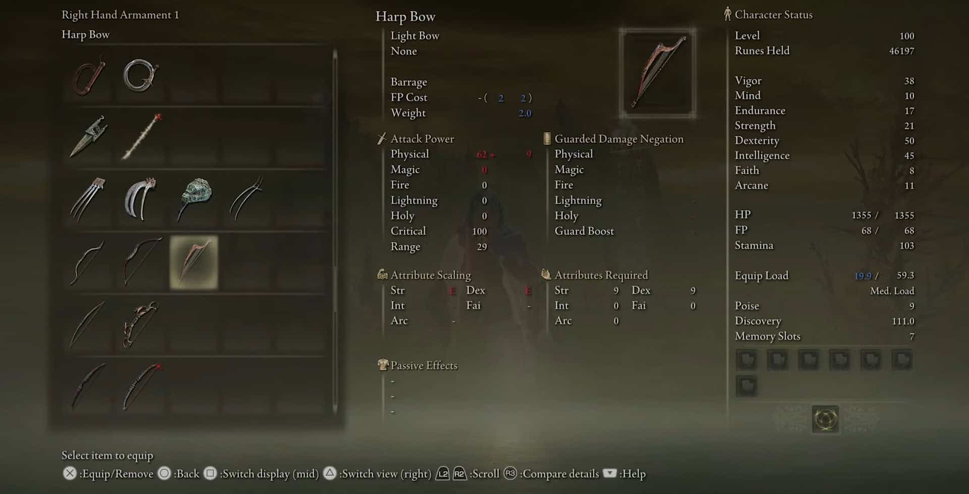 Statistiche dell'arco per arpa