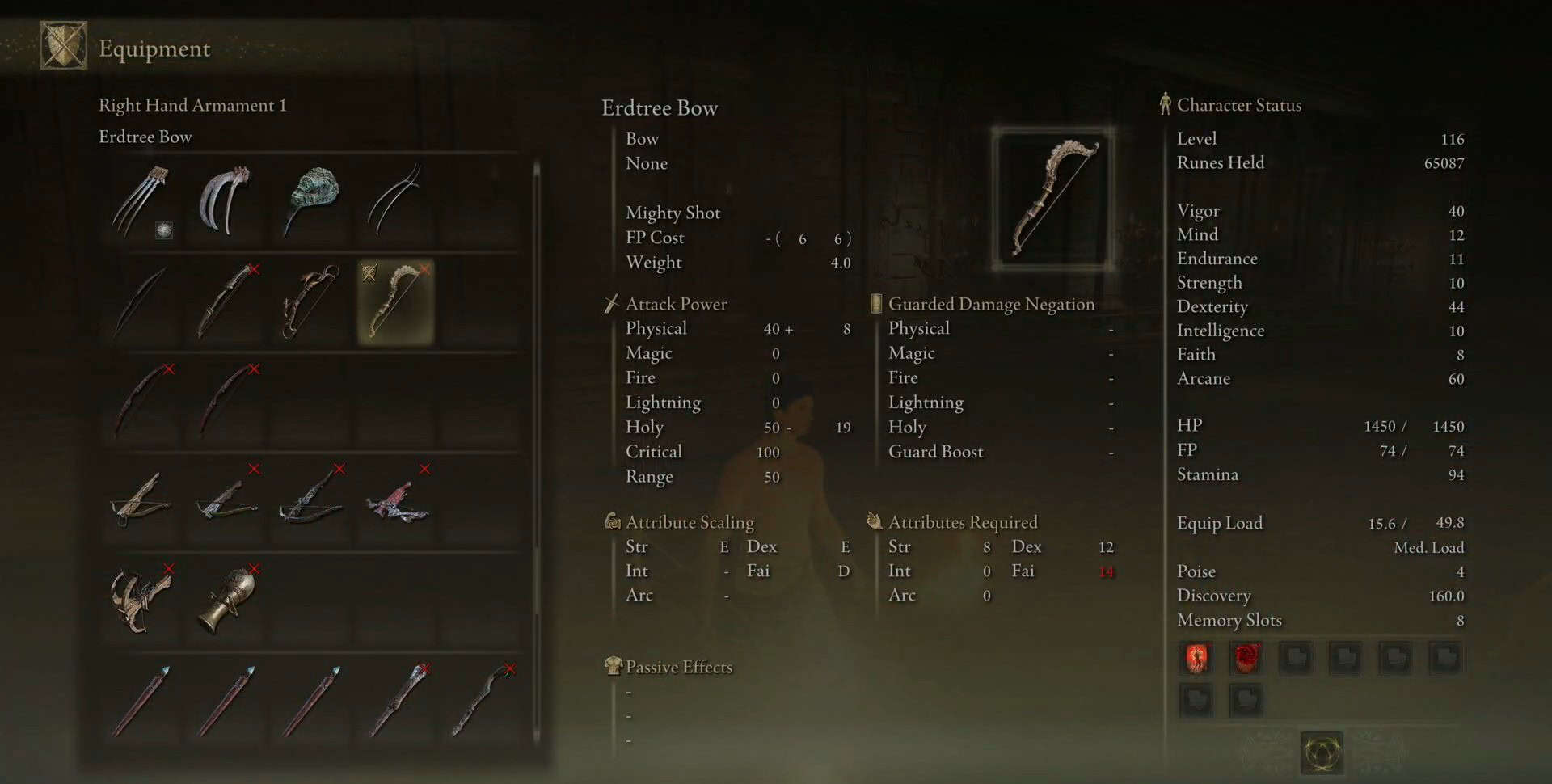 Statistiche dell'arco di Erdtree