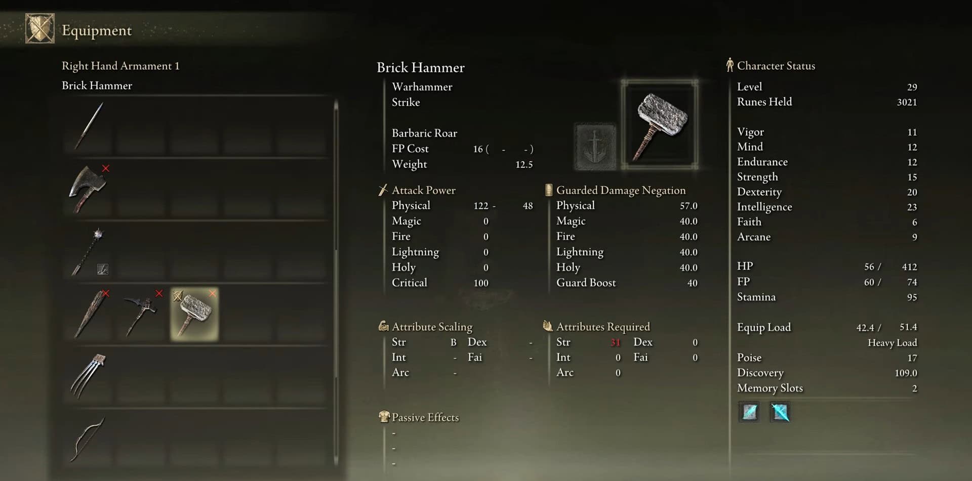 statistiche del martello di mattoni anello elden