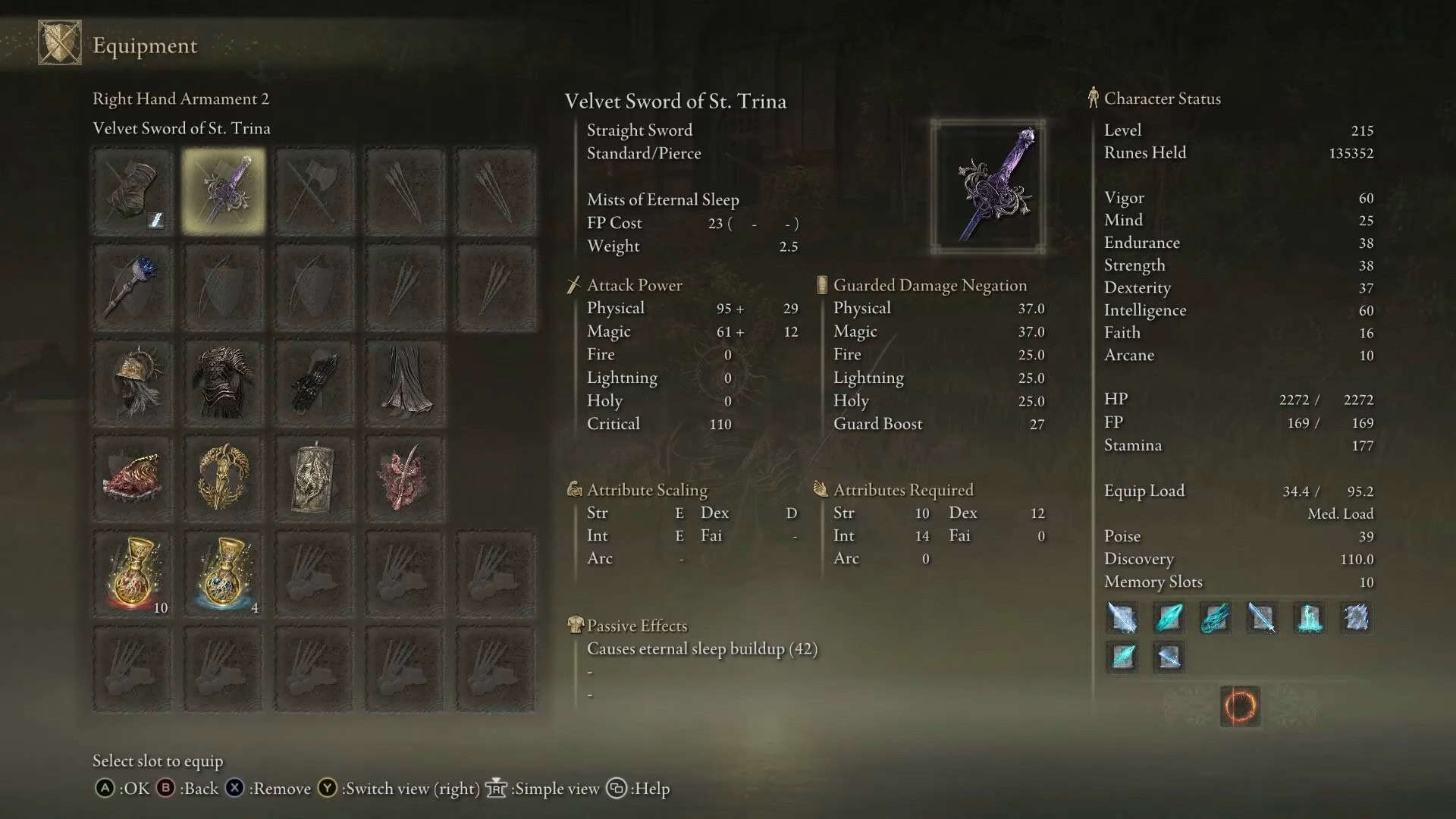 Velvet Sword of St Trina Stats