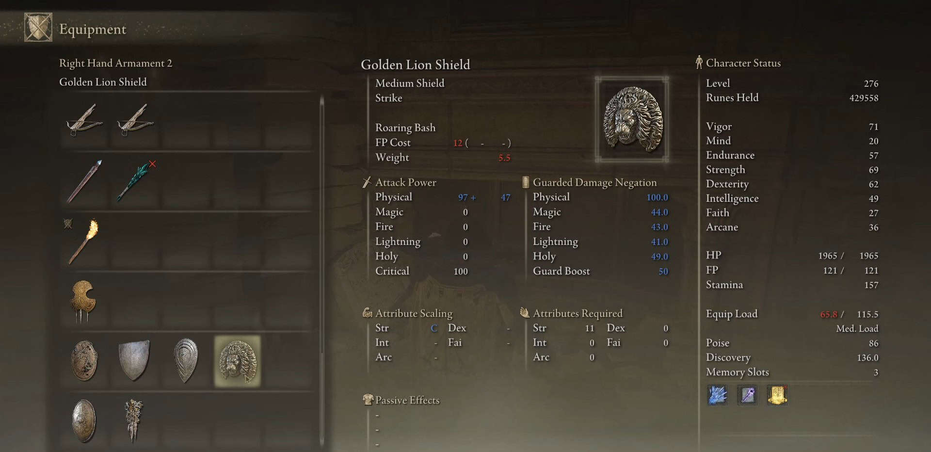 statistiche di scudo del leone dorato