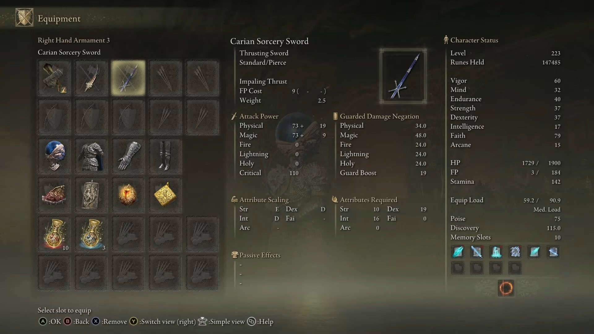 Statistiche di spada della stregoneria cari