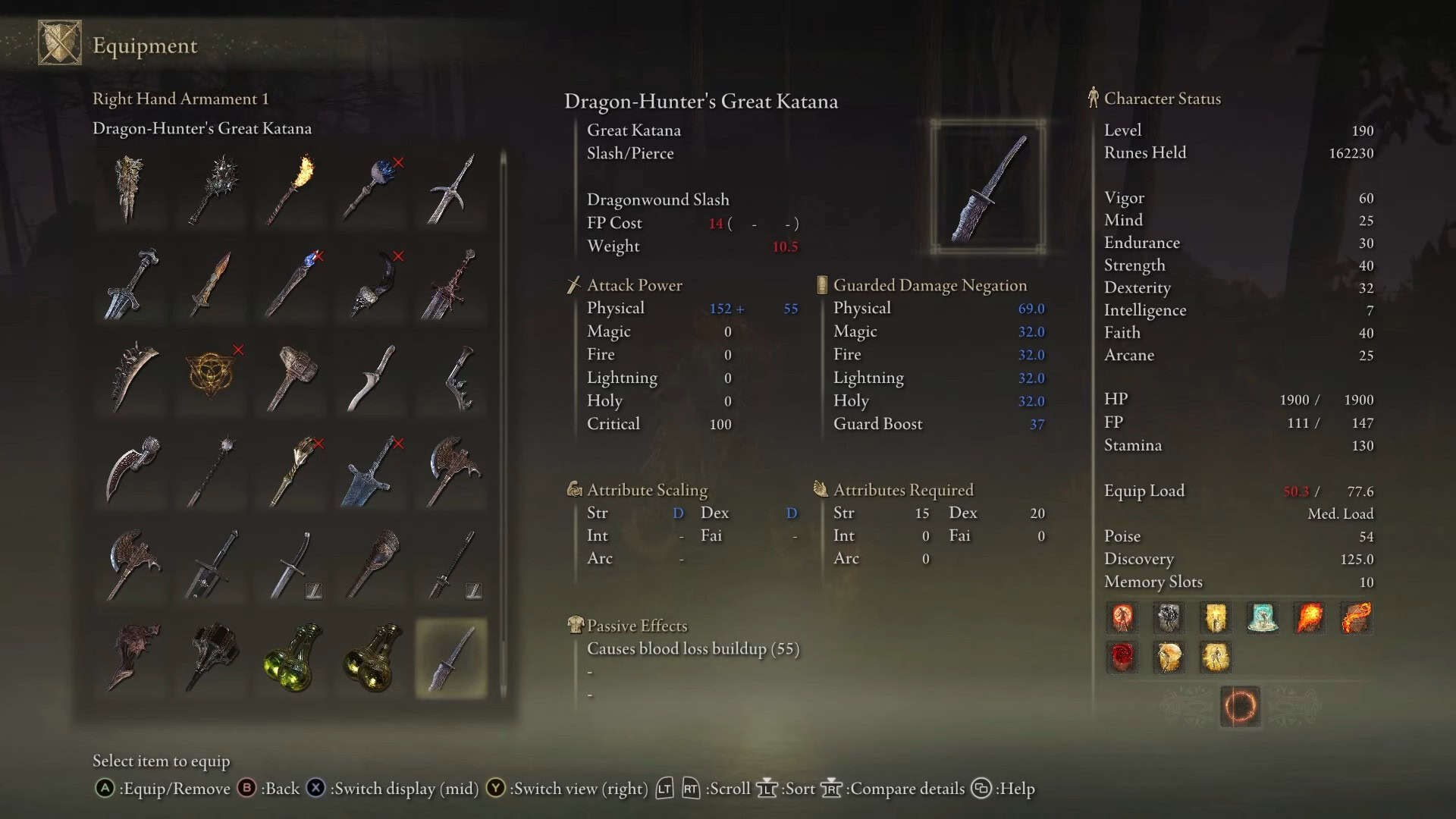 Dragon Hunter Great Katana Statistiche