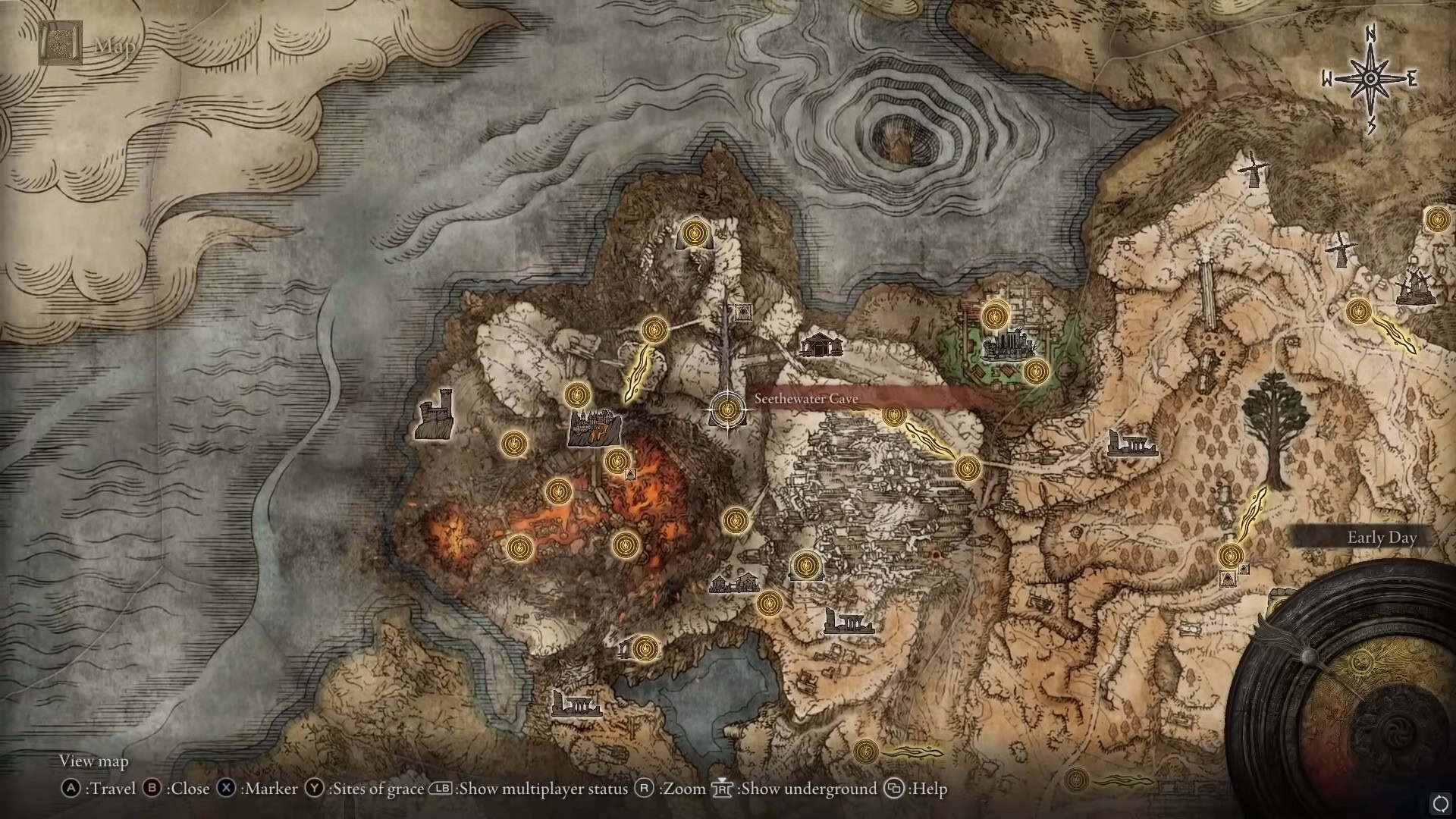Posizione della grotta di Seethewater Elden Anello