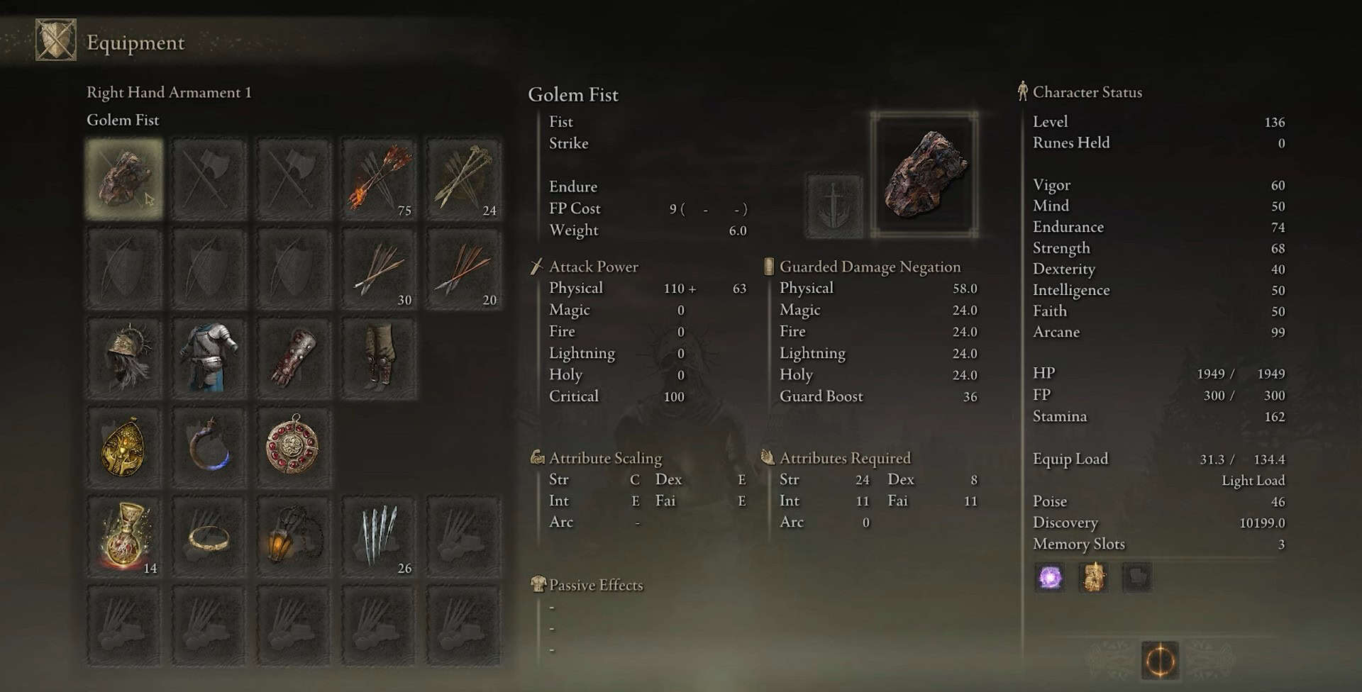 Posizione del pugno di Golem