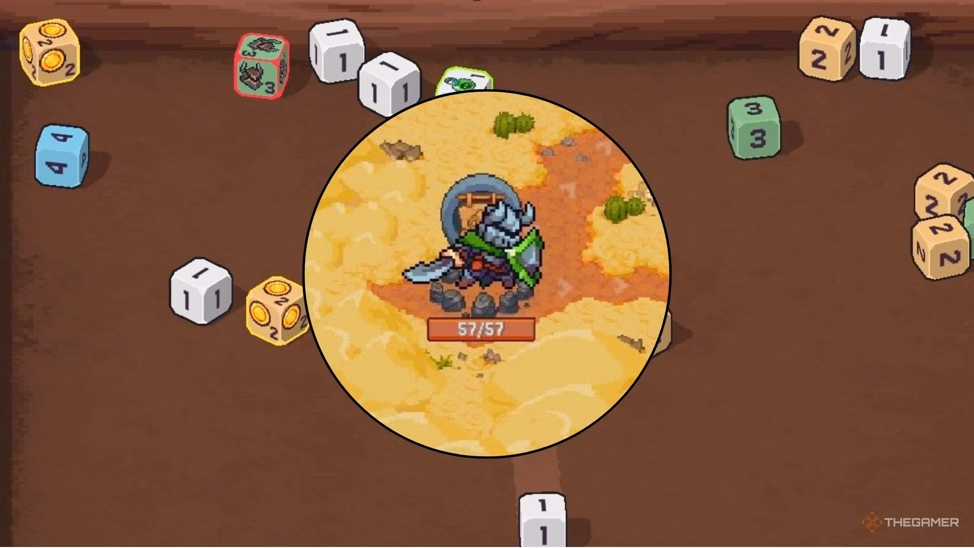 Guerriero epico con un dado di Rune Dice sullo sfondo
