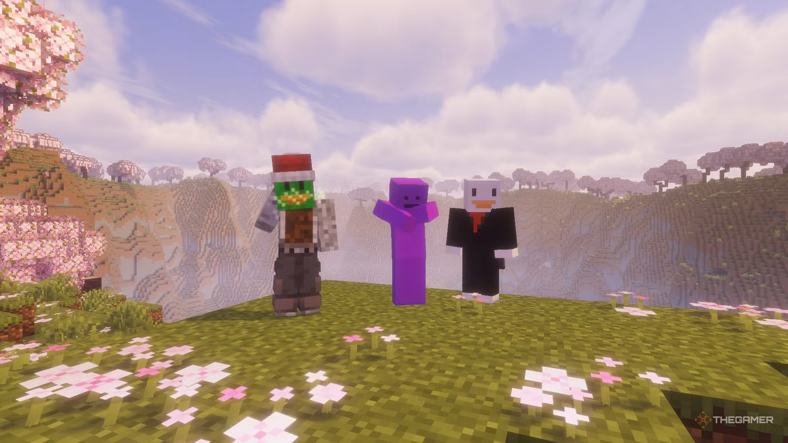 Tre giocatori che esplorano un mondo di Minecraft