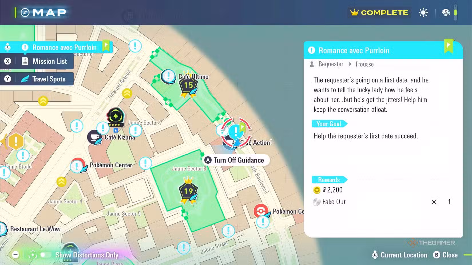 Mappa di Pokemon Legends: Z‑A con la posizione della missione Romance avec Purrloin evidenziata