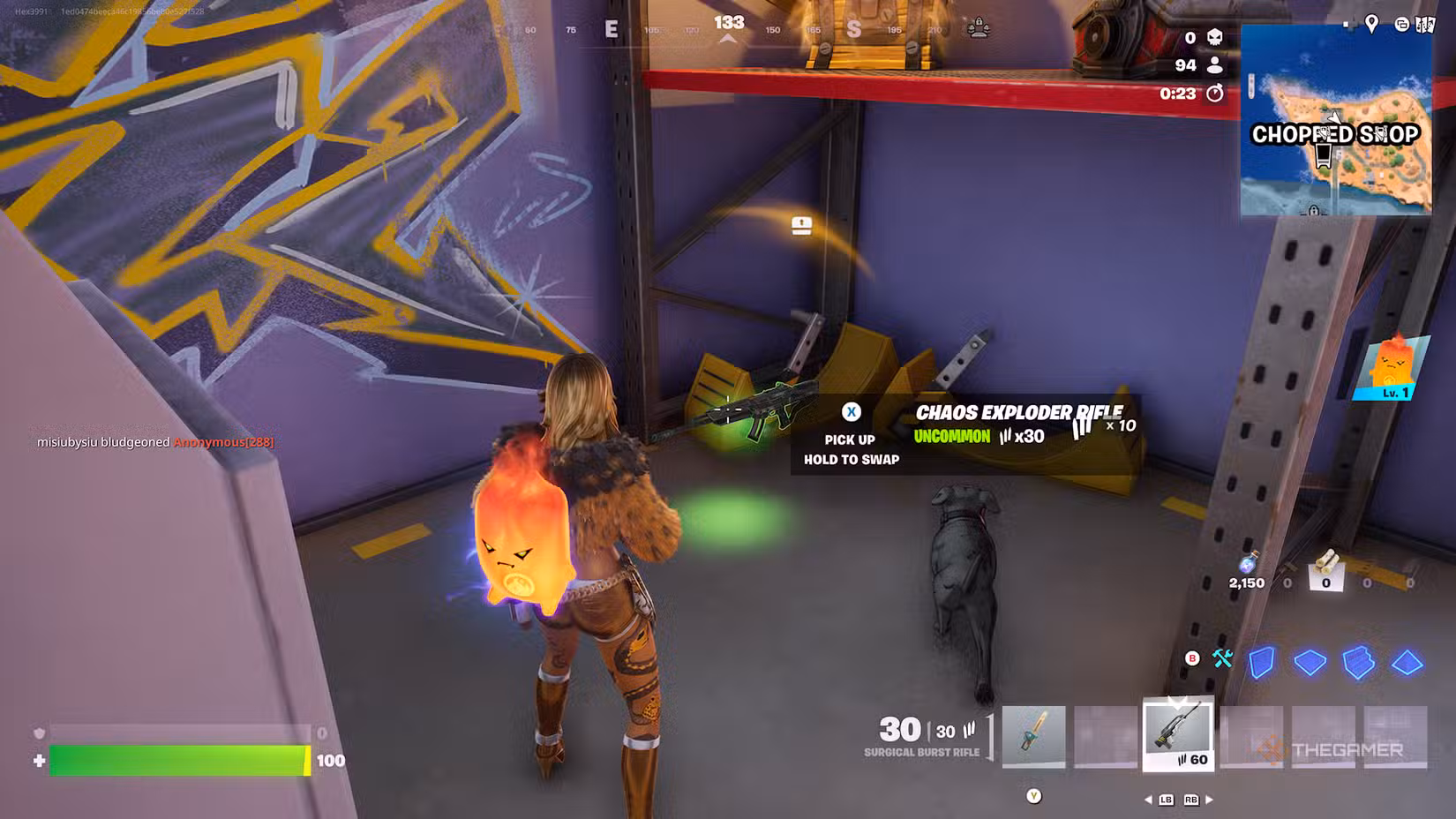 Vista ravvicinata della Chaos Exploder Rifle in azione