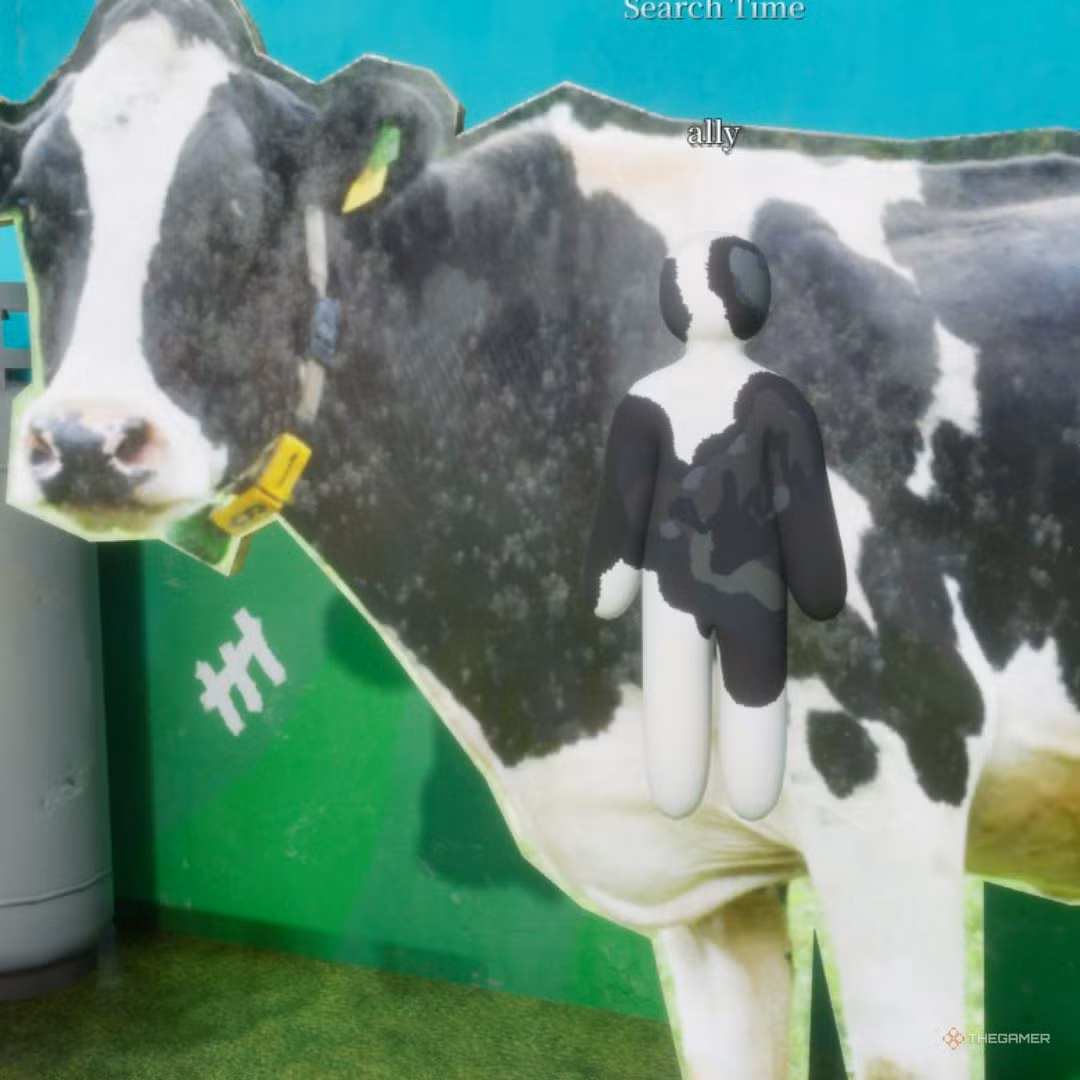 Nascondersi su uno standee di mucca