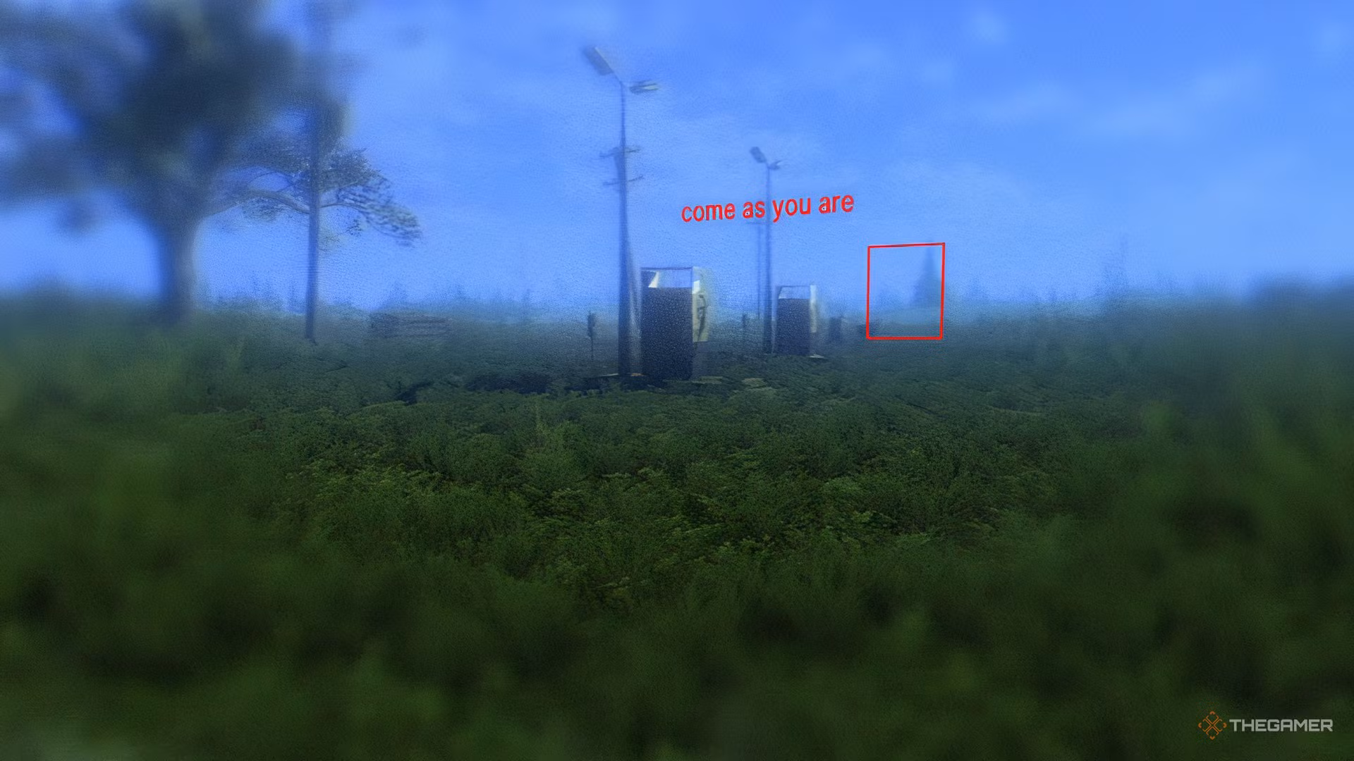 Campo con chiesa rossa in Scratch Creek