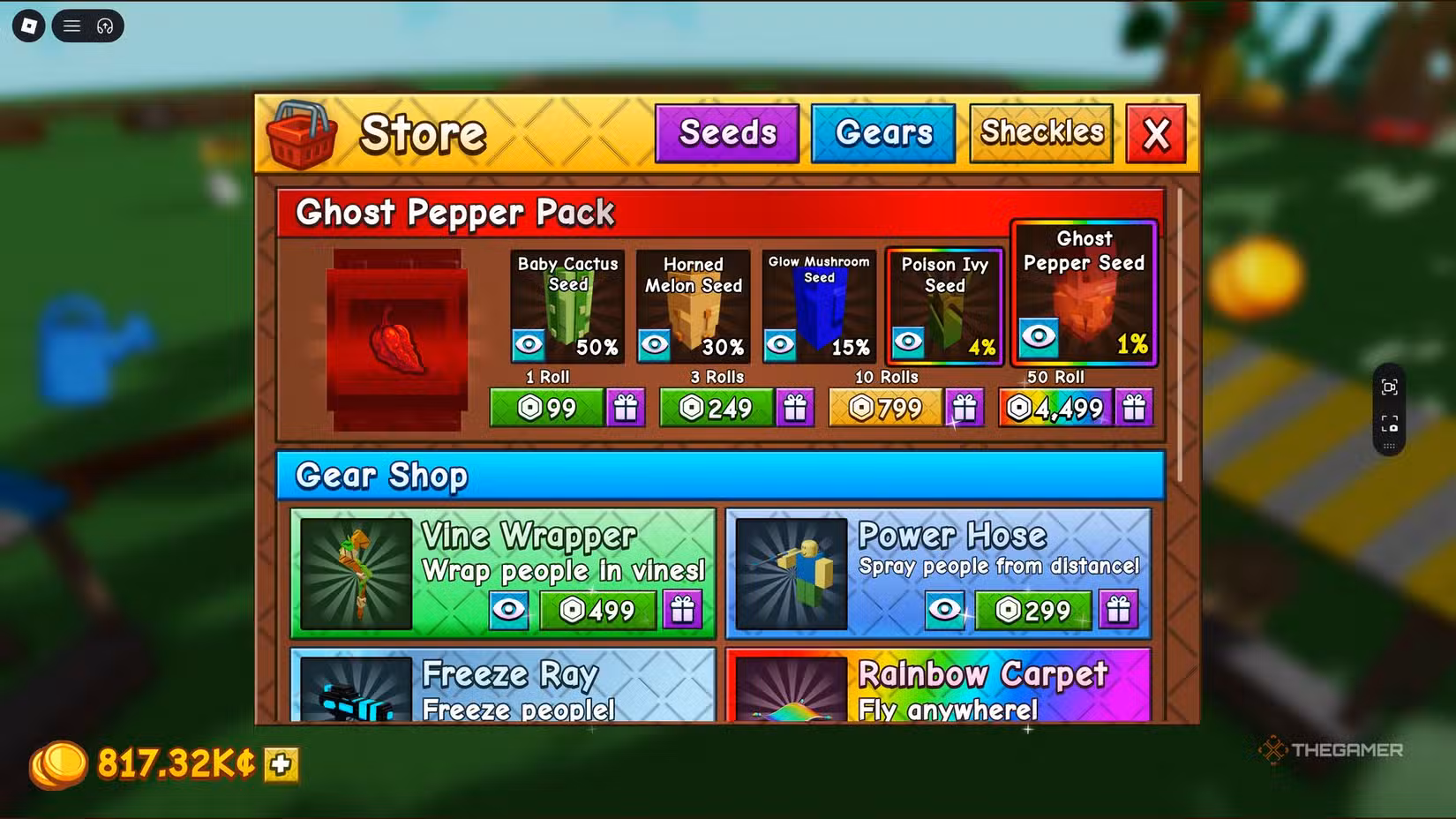 Negozio Robux in Grow a Garden 2 su Roblox.