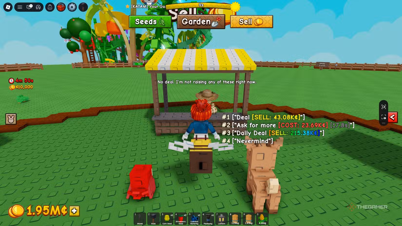 Interfaccia dell’opzione Bargain in Grow a Garden 2 Roblox.