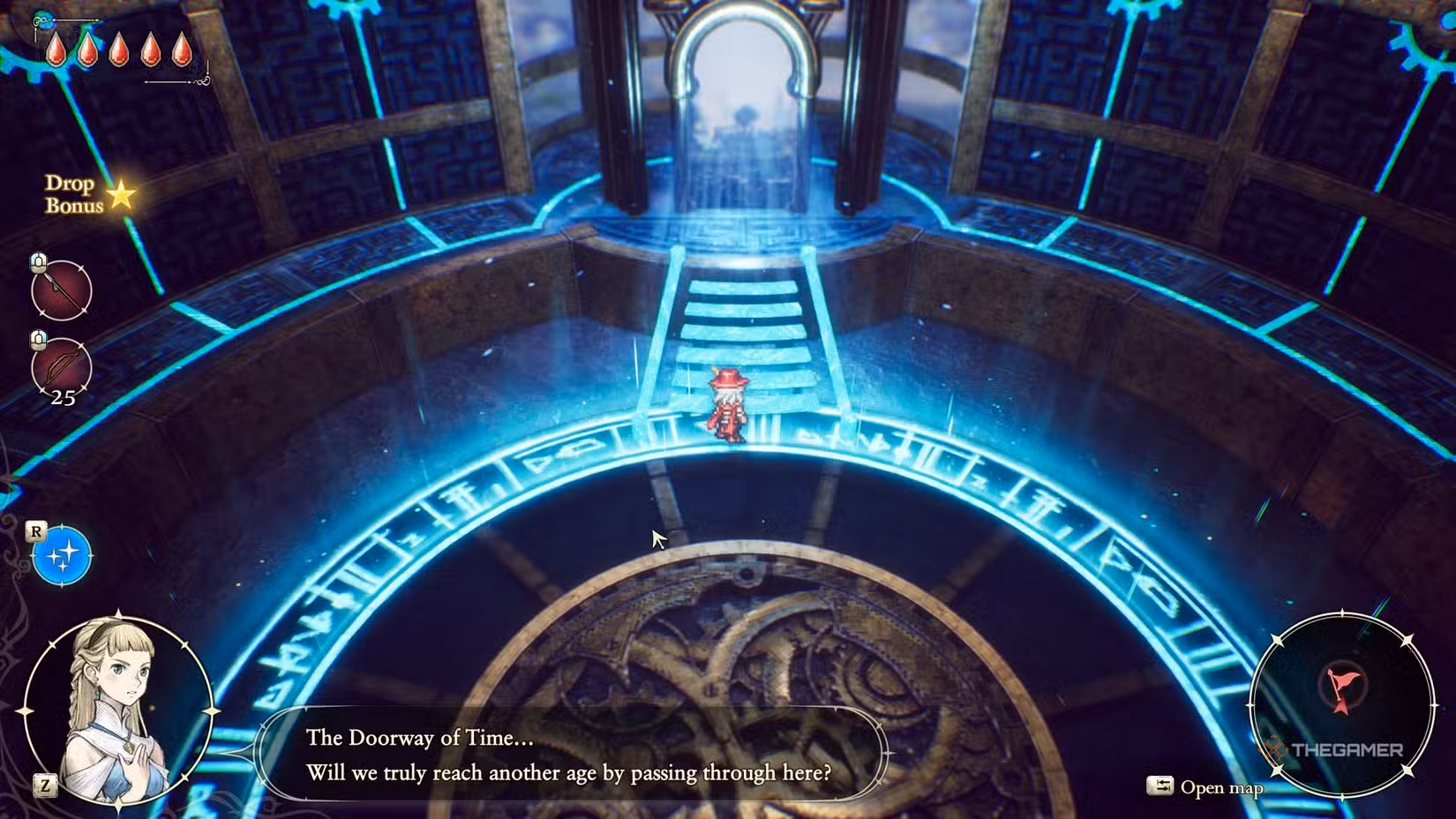 Elliot avvicina una grande porta luminosa in The Adventures of Elliot The Millennium Tales