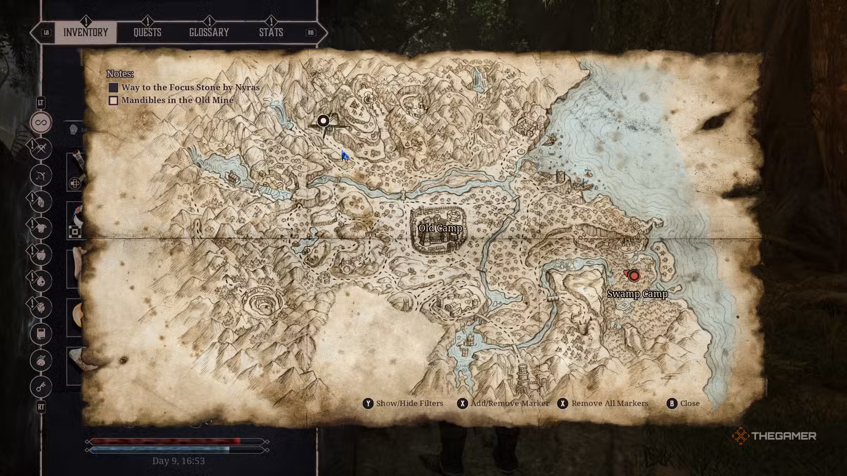 Mappa di Gothic 1 Remake che mostra la posizione della Vecchia Miniera