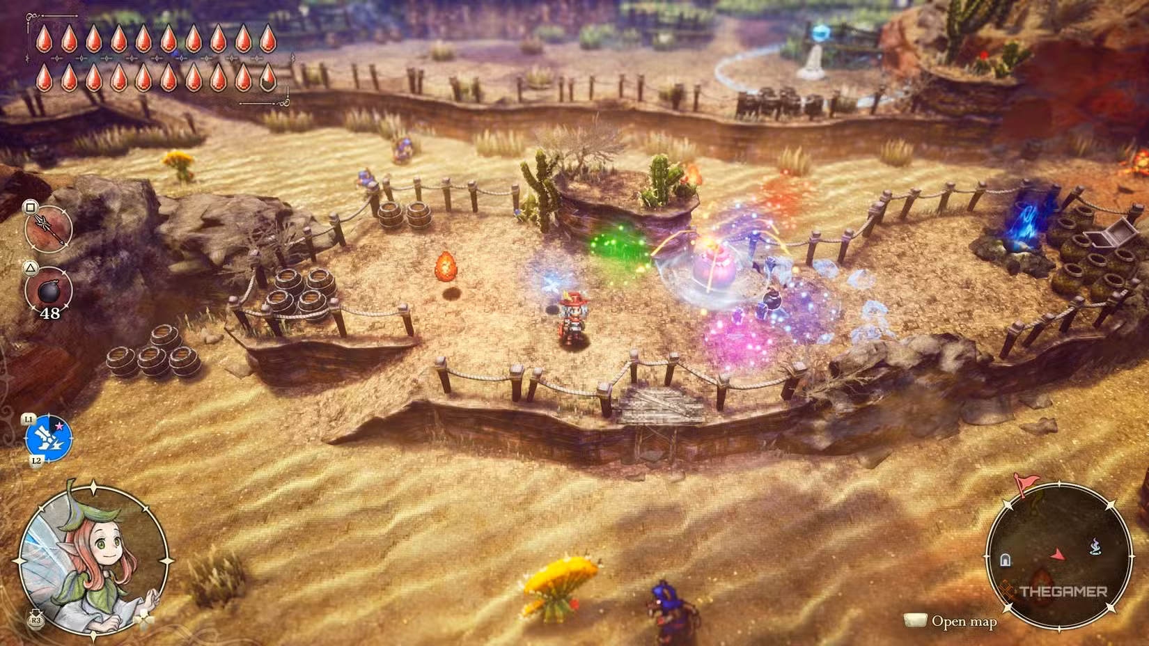 Elliot lancia bombe in un deserto, dimostrando la build finale