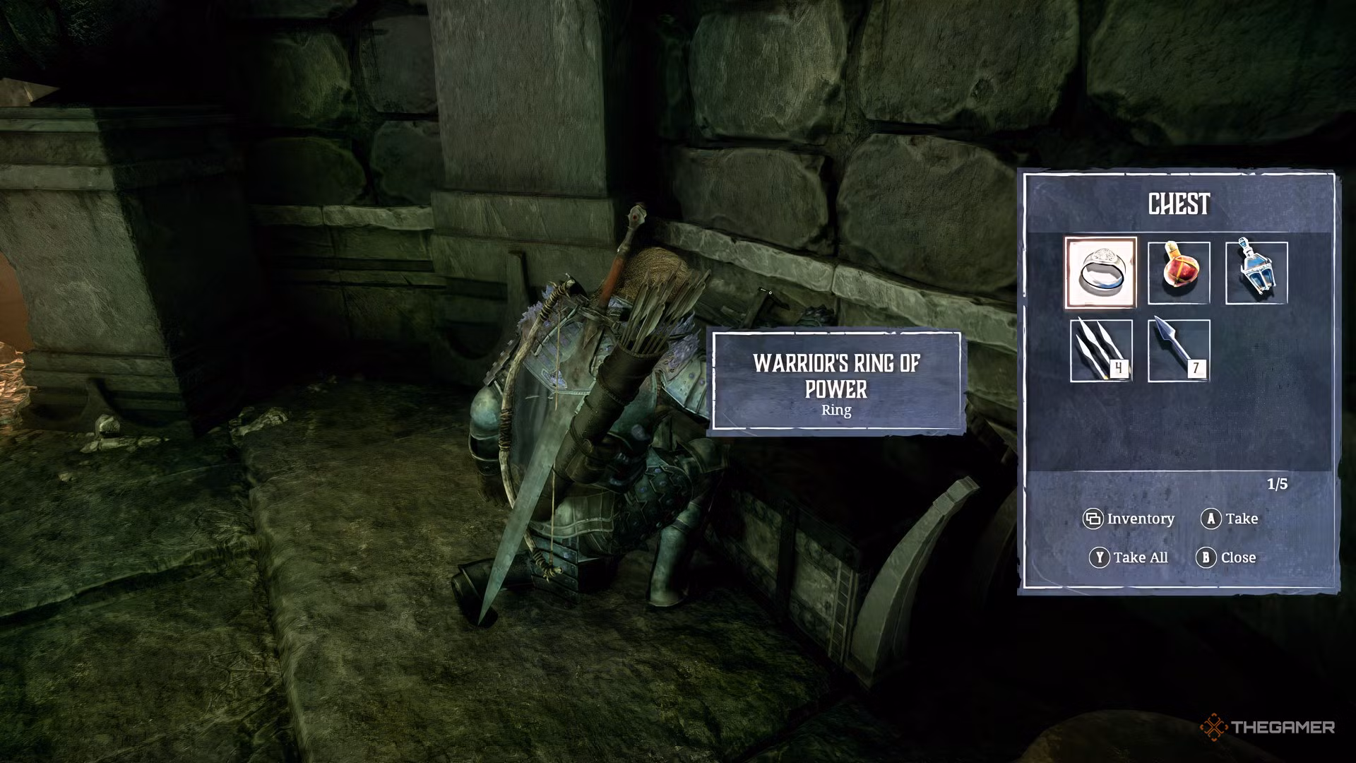 Forziere con la Warrior's Ring of Power e altri oggetti
