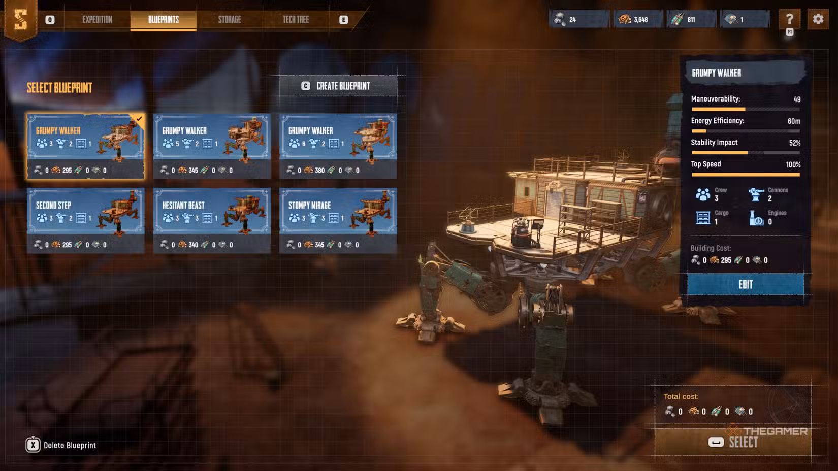 Blueprint di Sand Raiders Of Sophie che richiedono parti meccaniche