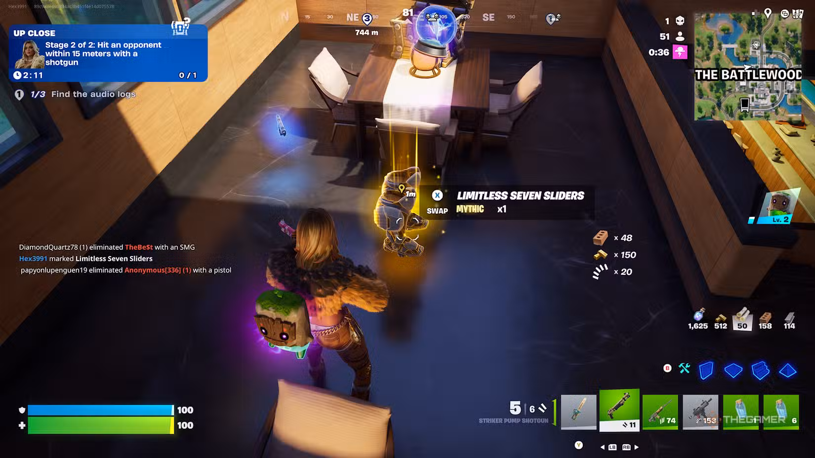 Screenshot delle nuove armi Seven Sliders nel contesto di Fortnite