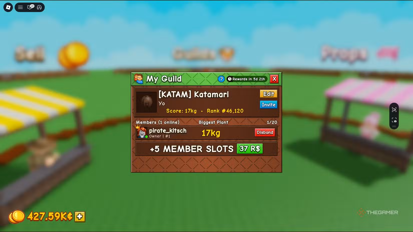 Menu della gilda in Grow a Garden 2 su Roblox