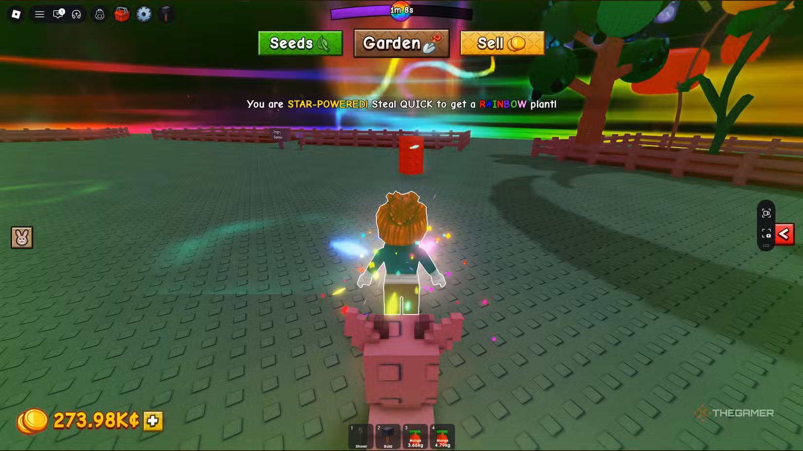 Giocatore potenziato dallo Star in Grow a Garden 2 su Roblox.
