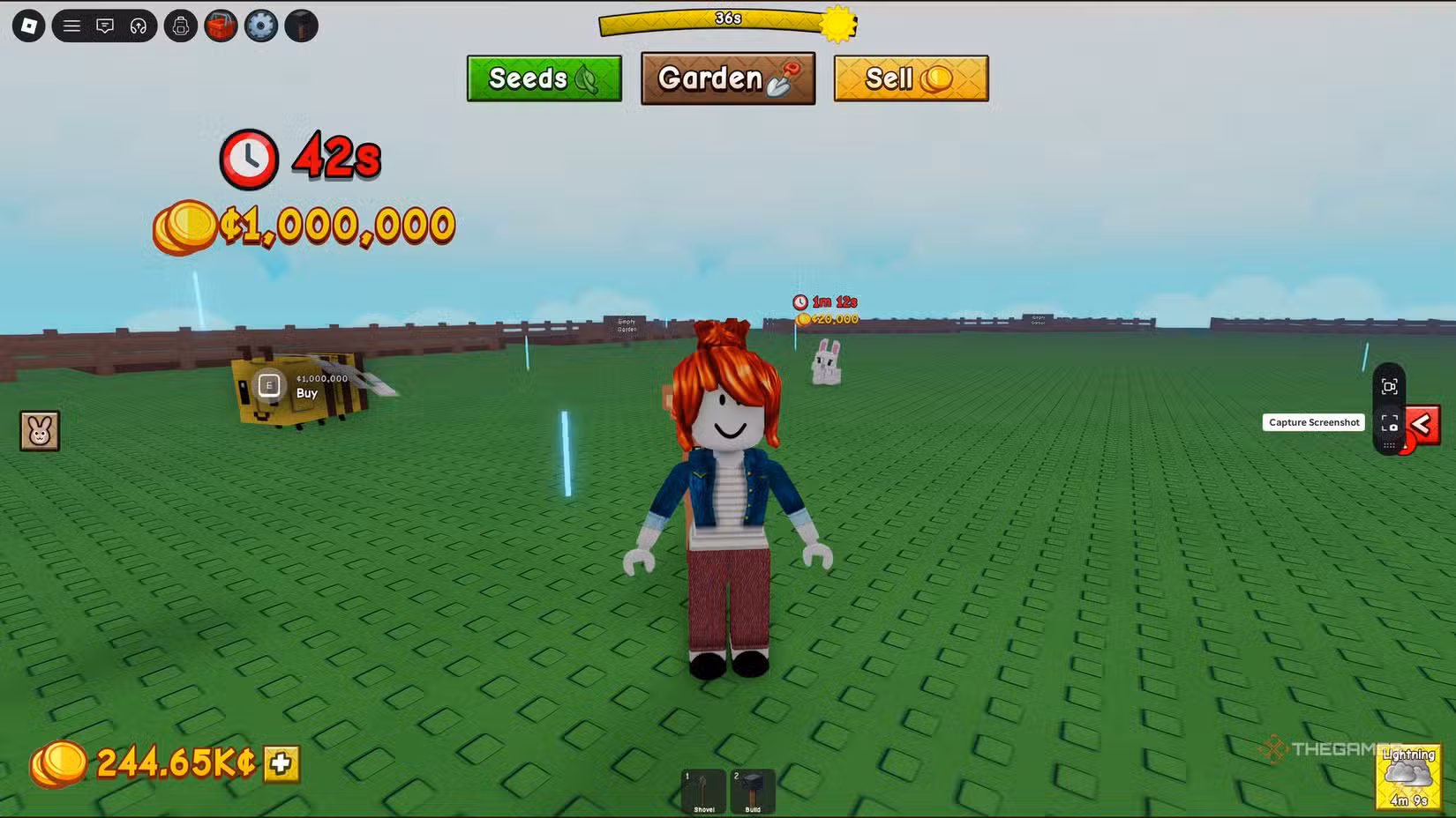 Giocatore con un animale domestico ape in Grow a Garden 2 Roblox.