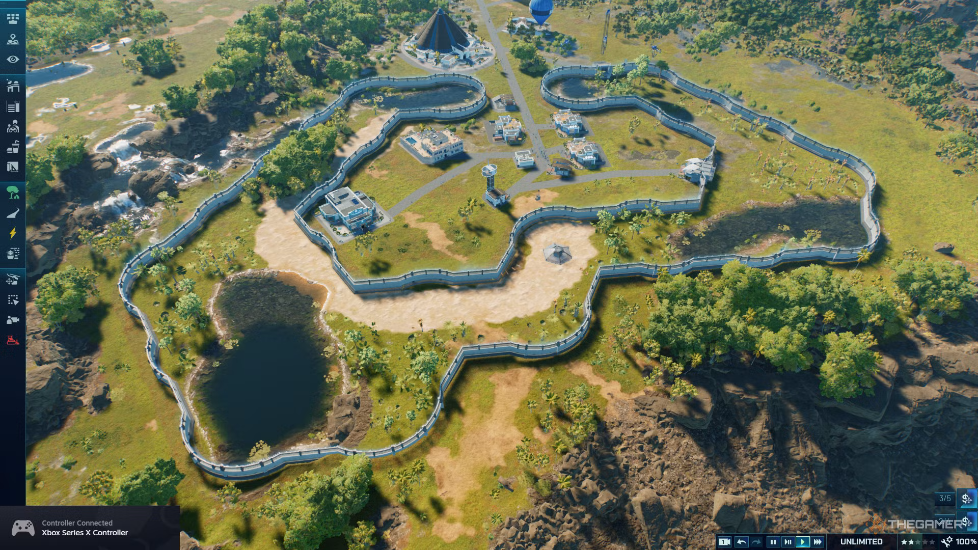 Prospettiva di un aviario aperto in Jurassic World Evolution 3