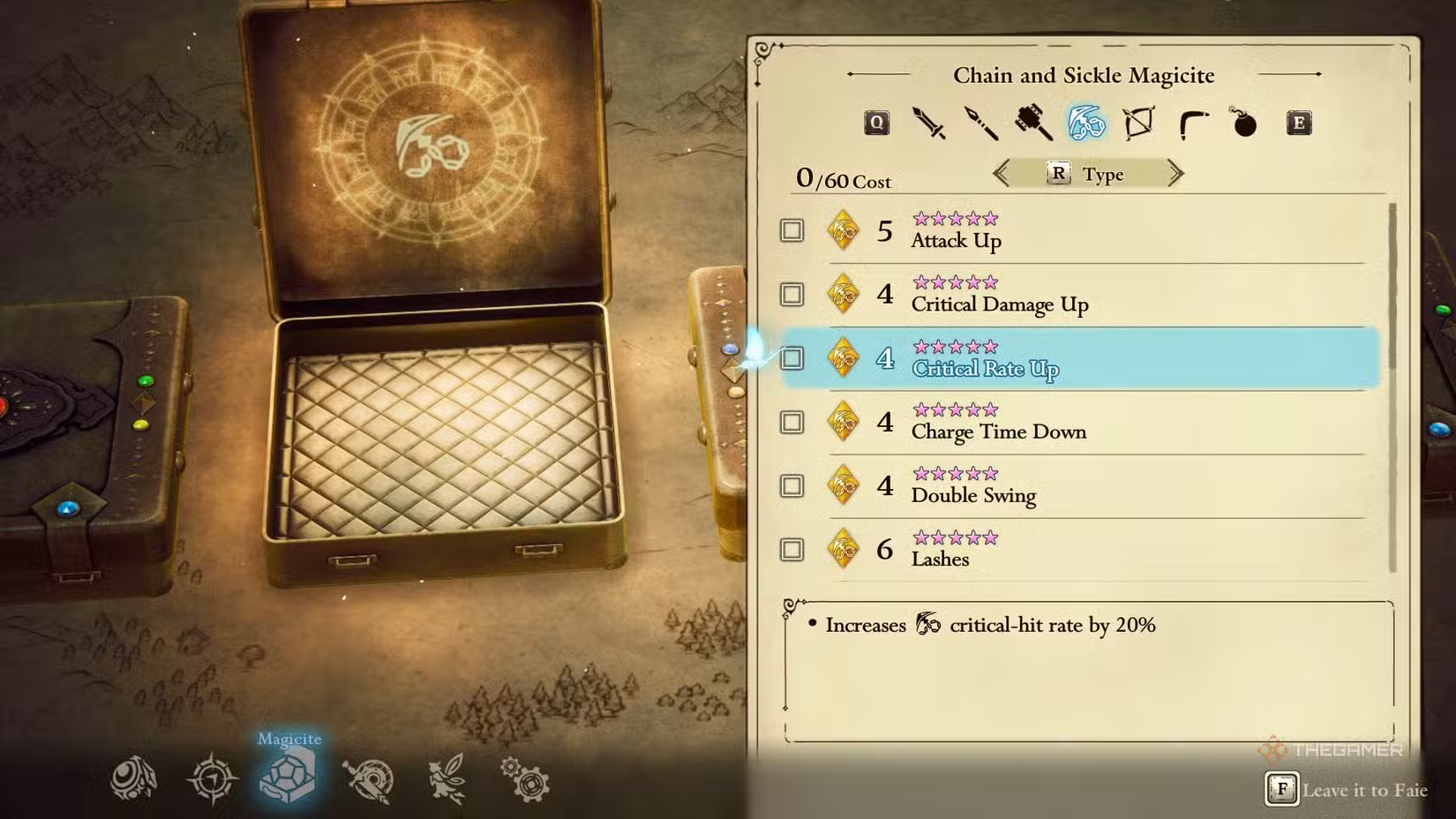 Menu della Magicite Catena e Falce in The Adventures of Elliot: The Millennium Tales