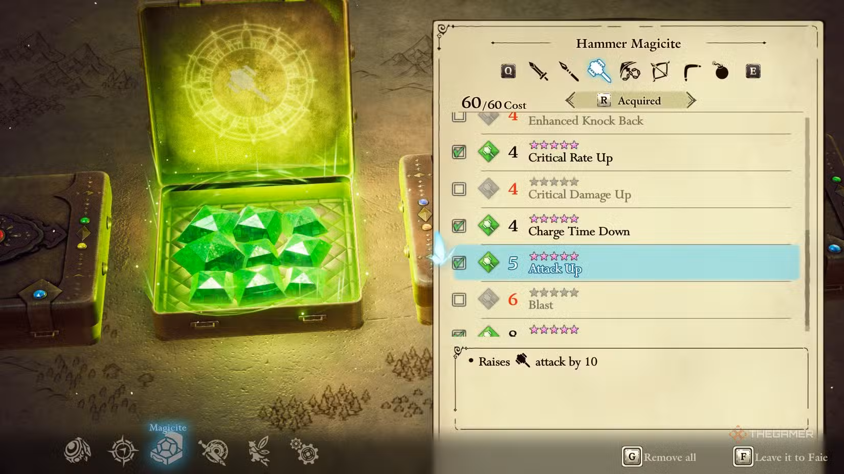 Menu dei magicite per il martello in The Adventures of Elliot: The Millennium Tales.