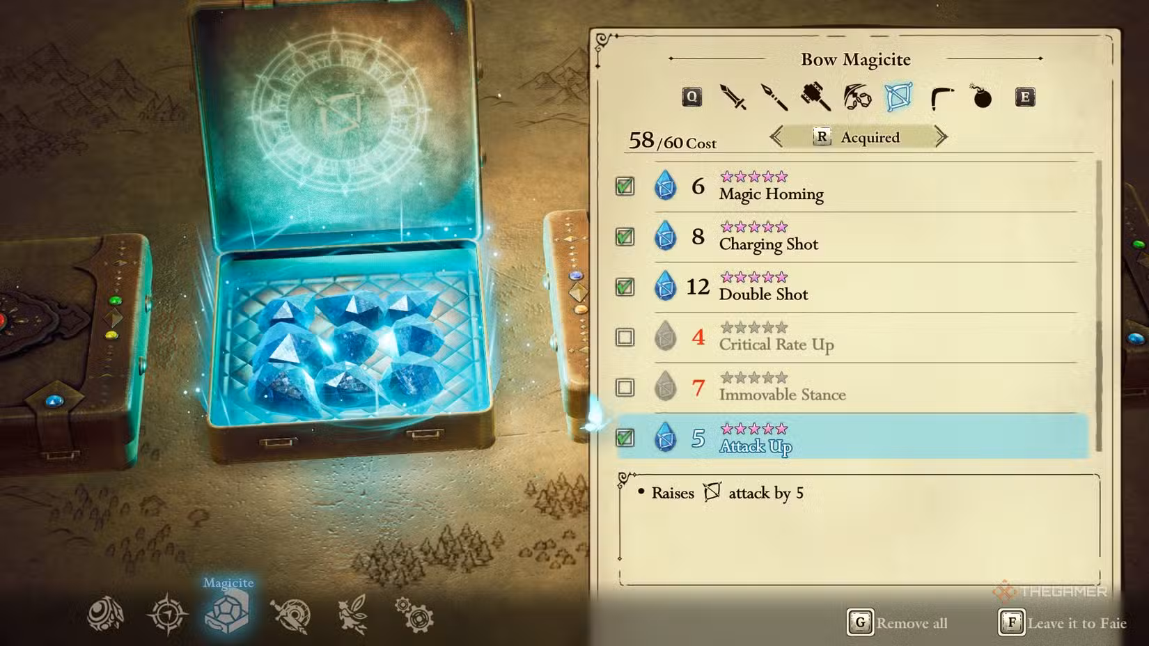 Menu delle magicite per l'arco in The Adventures of Elliot: The Millennium Tales