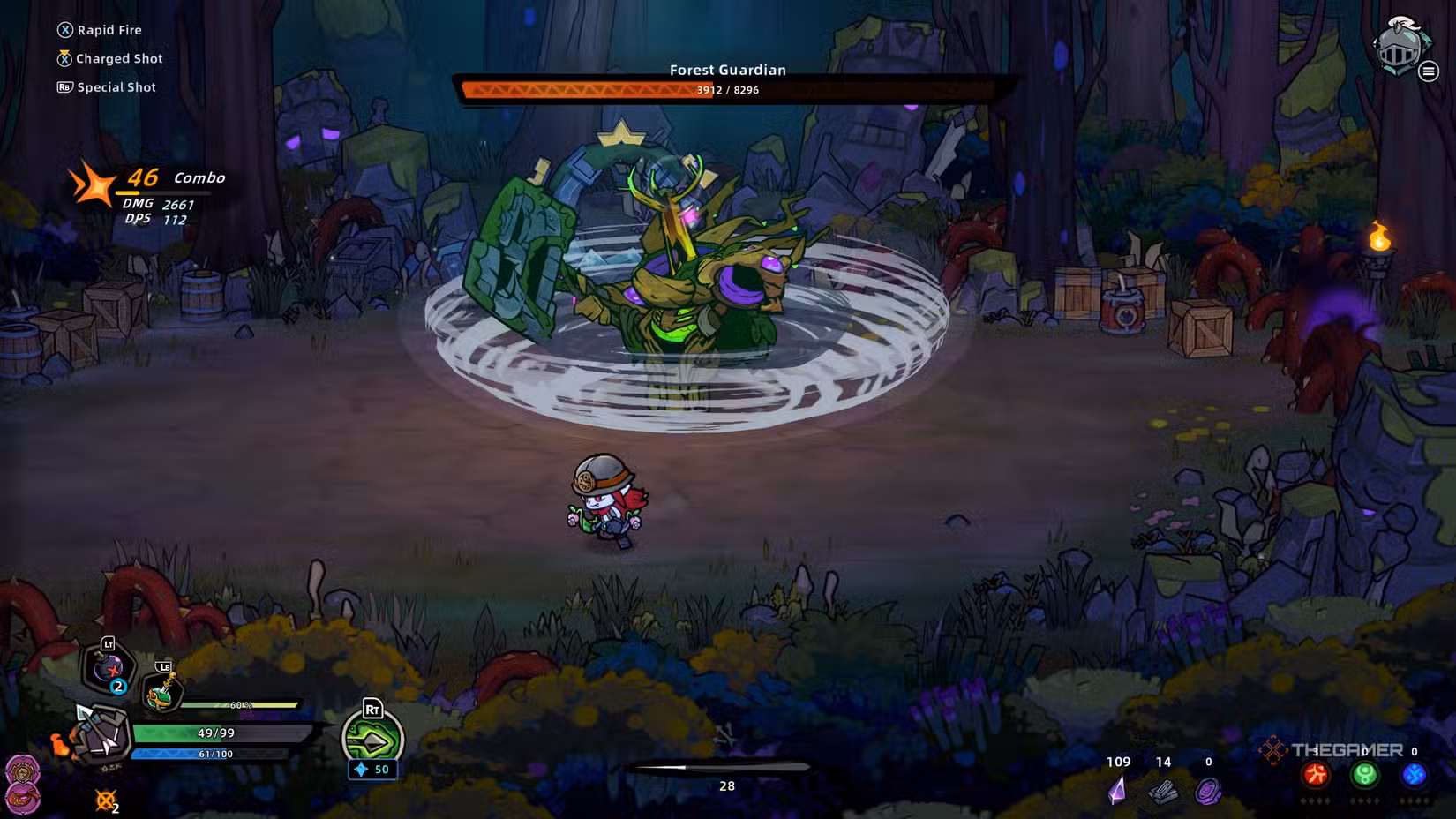 Giocatore che sconfigge il boss Forest Guardian in Lost Castle 2